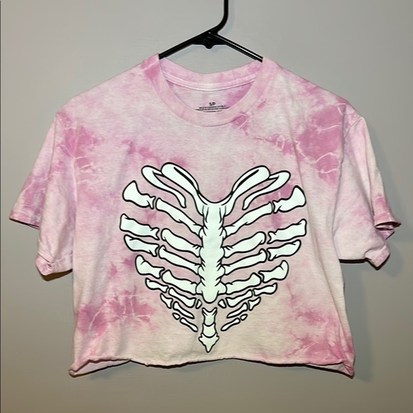 Pink Tie-Dye Crop Top with Ribcage Heart Design - Picture 1 of 3